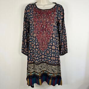Limelight Dress Size Medium Boho Pattern, 3/4 Sleeves, Bohemian Gypsy Hippie